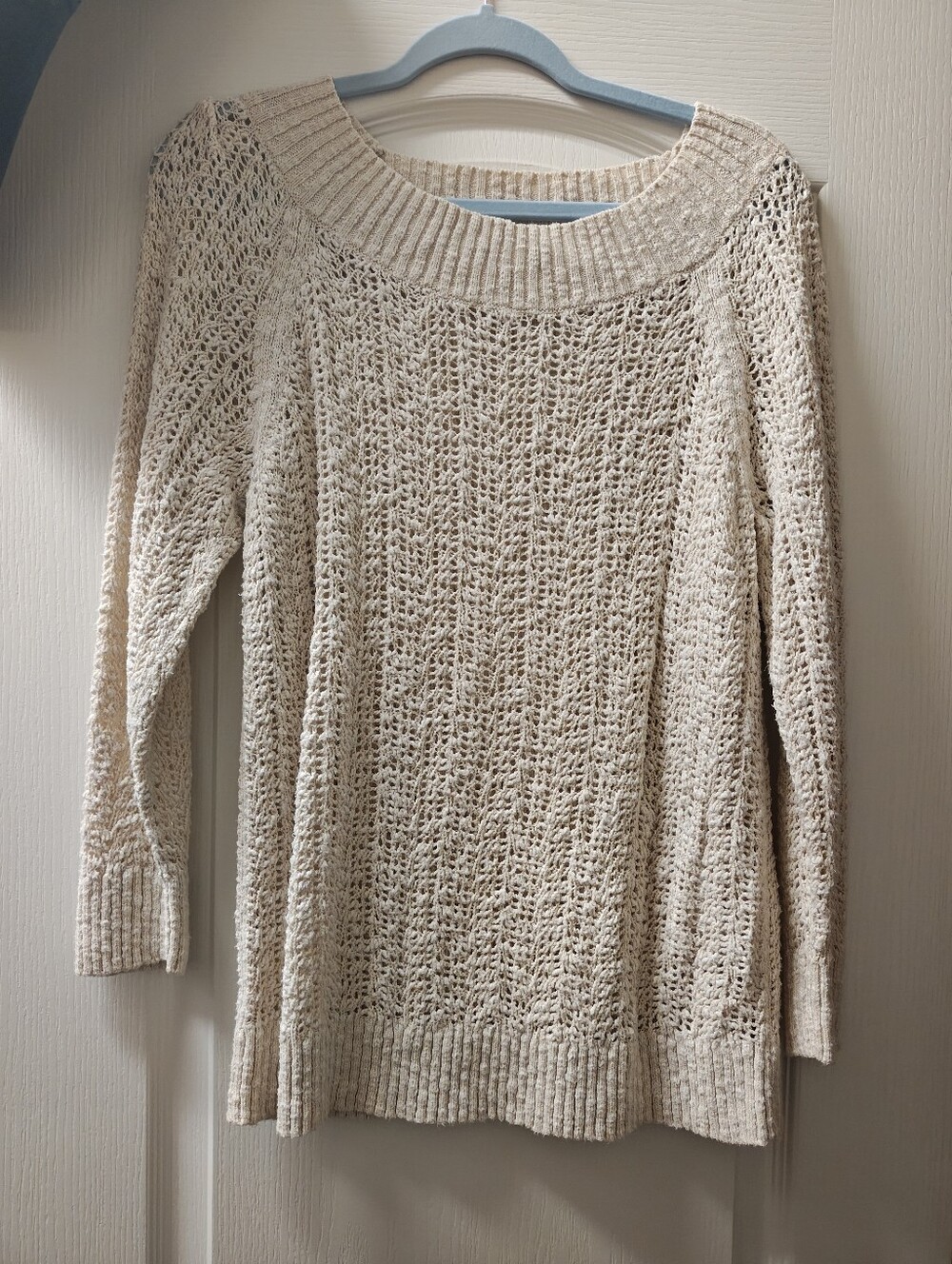 LOFT Open-Weave Scoopneck Sweater in Beige